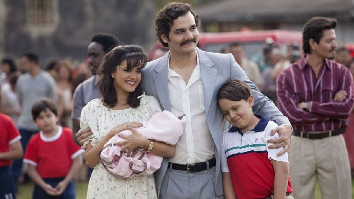 Screenshot of the Netflix show "Narcos," with the Escobar family