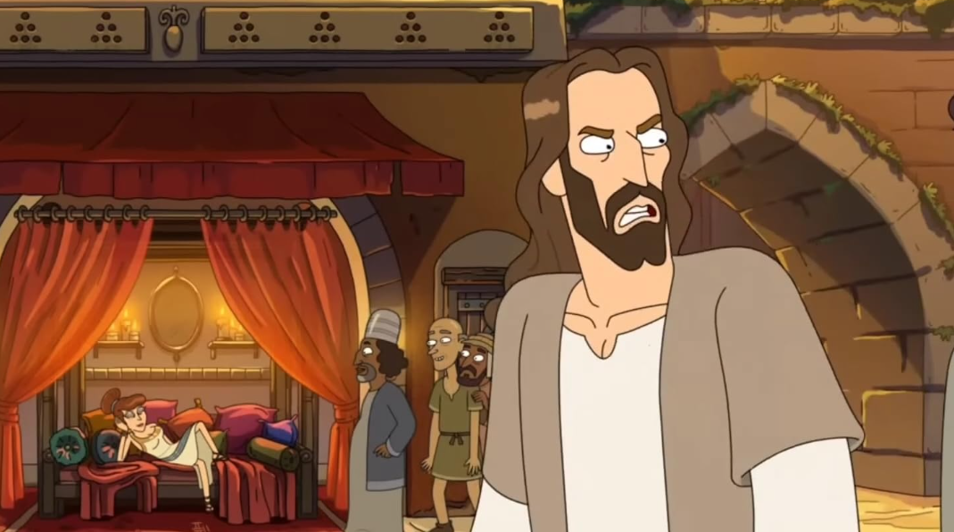 Christopher Meloni does the stellar voice work as Jesus Christ in two episodes of Rick and Morty.