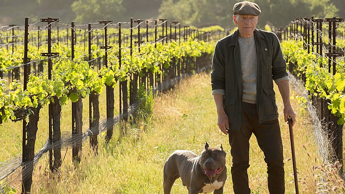 Sir Patrick Stewart and Dinero the Dog in Star Trek: Picard (2020) episode "Remembrance"