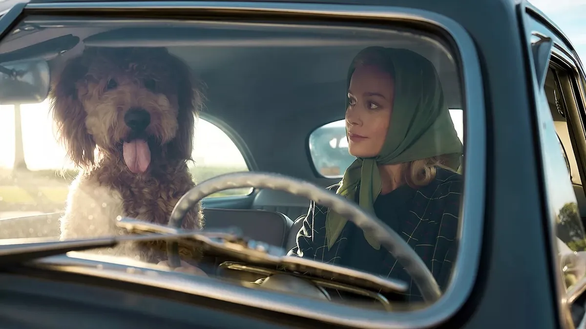 Six Thirty the dog and Brie Larson as Elizabeth Zott from 'Lessons in Chemistry'