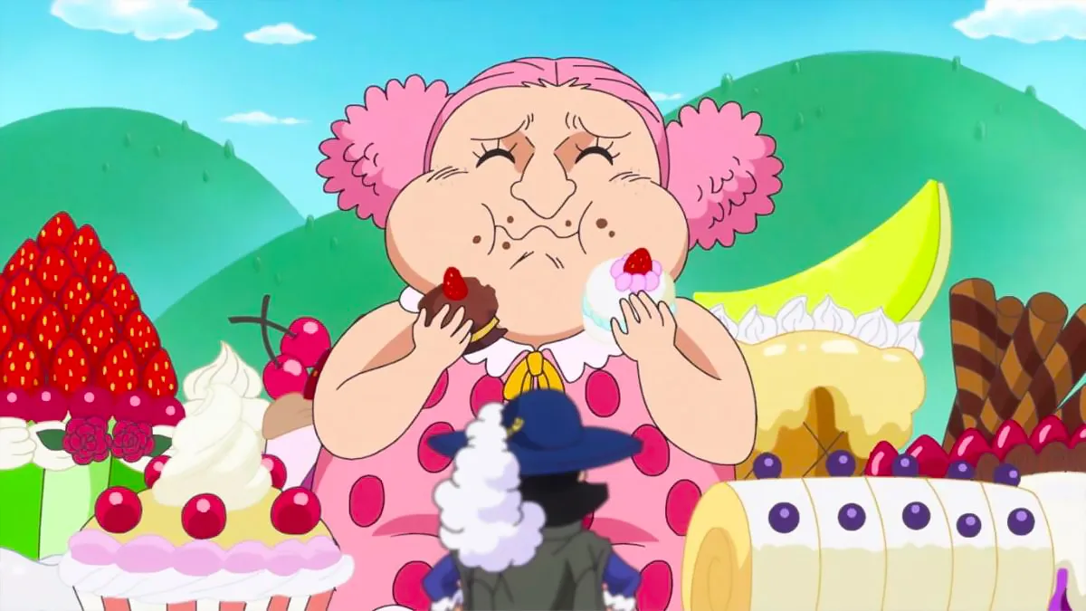 Streusen watching Big Mom eat in One Piece