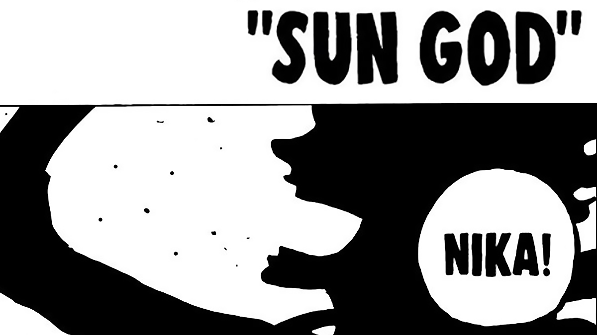 Painel com o Deus Sol Nika no "Uma pedaço" mangá