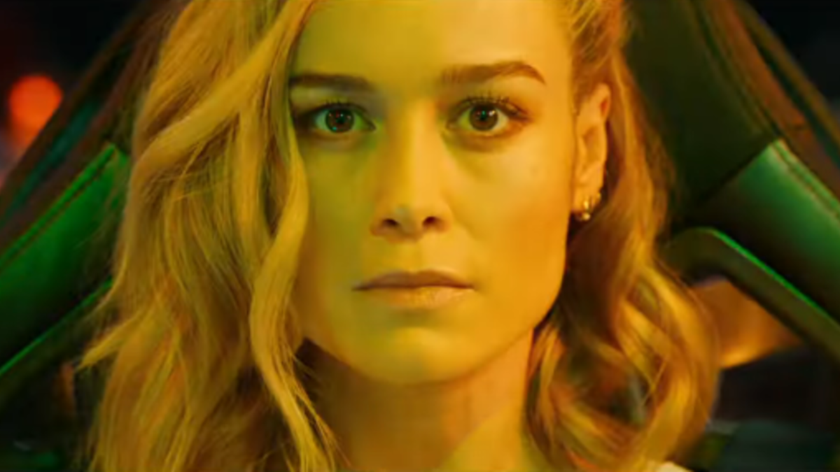 Close-up shot of Brie Larson as Captain Marvel in 'The Marvels'