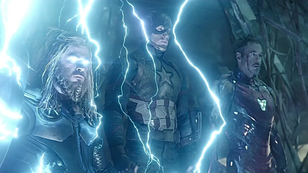 Thor (L), Steve (C), and Tony (R) gear up for war in Marvel Studios' 'Avengers: Endgame'.