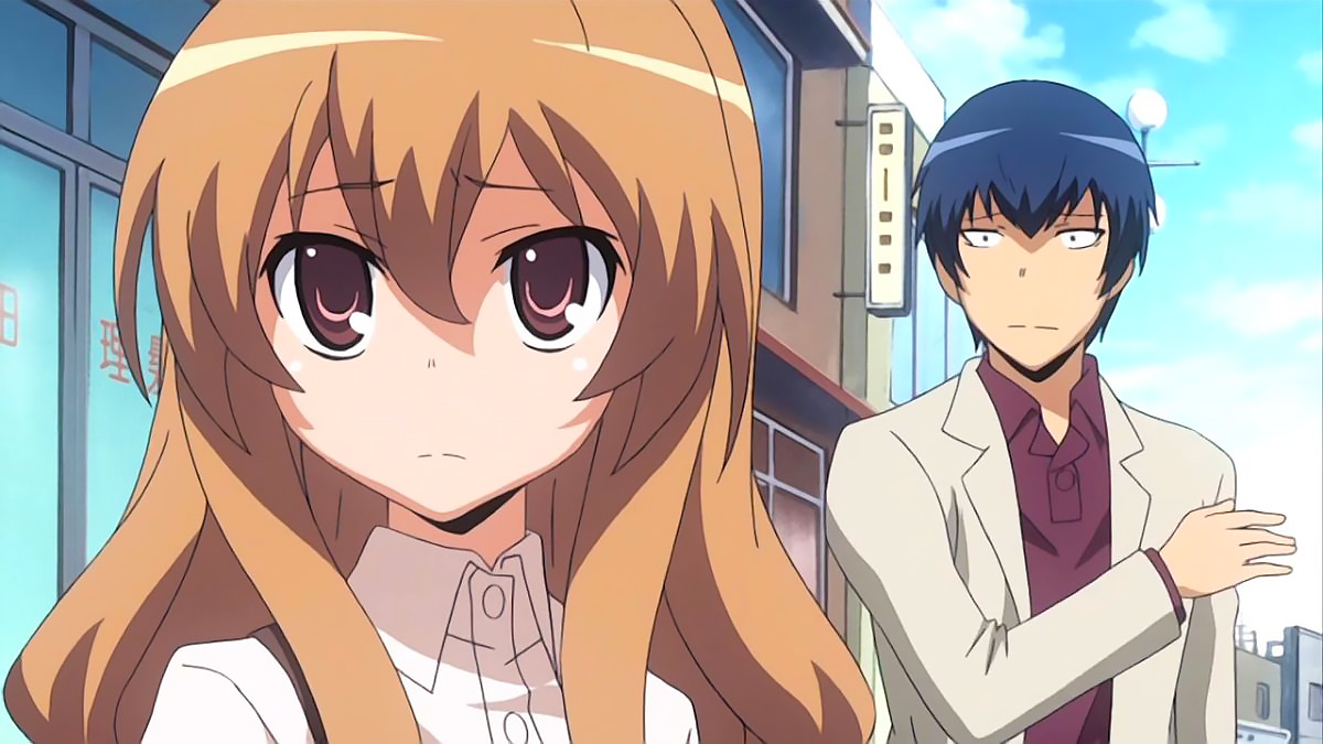 Screengrab of Taiga and Ryuji in the "Toradora,"anime