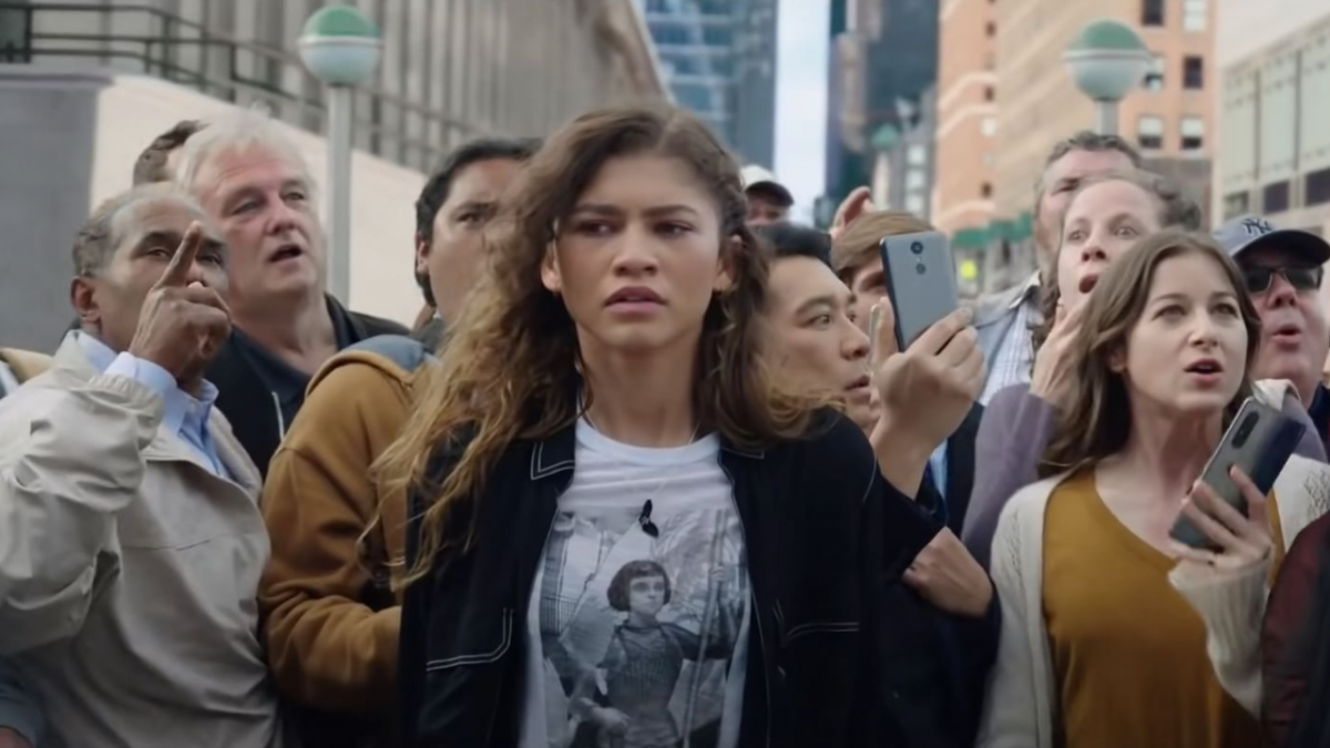 Zendaya's MJ looks concerned in a still from Spider-Man: No Way Home