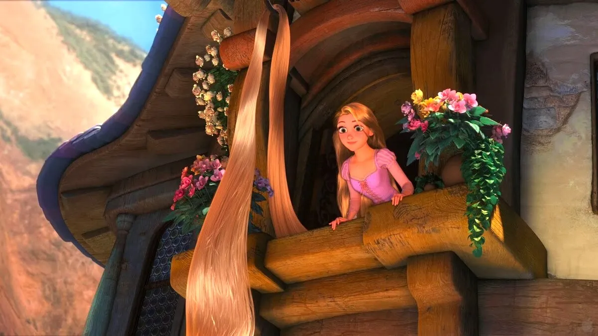 Rapunzel solta o cabelo em 'Tangled'