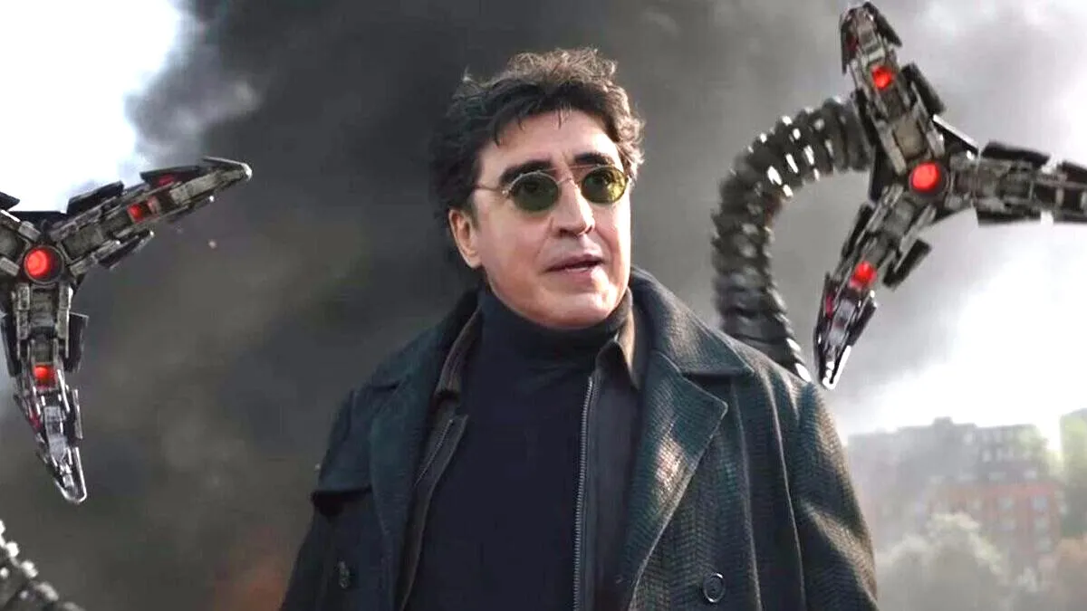 Alfred Molina's Doctor Octopus emerges from the smoke in 'Spider-Man: No Way Home'