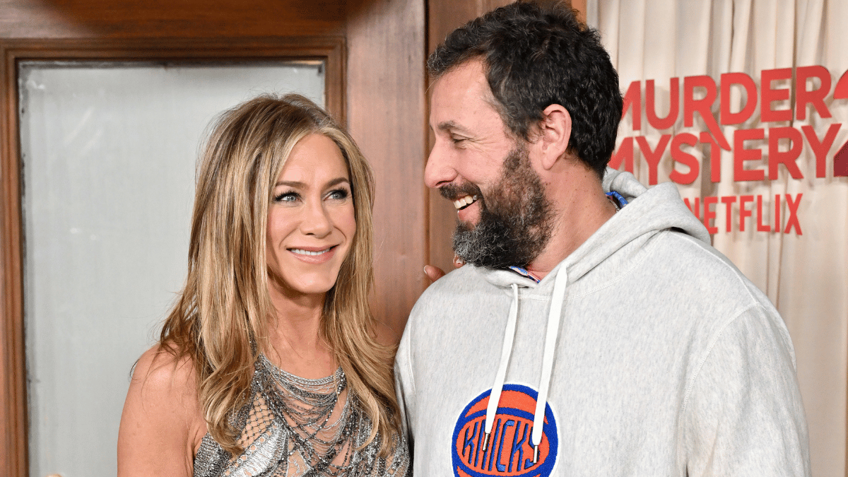 Jennifer Aniston and Adam Sandler attend the Los Angeles Premiere of Netflix's "Murder Mystery 2" at Regency Village Theatre on March 28, 2023 in Los Angeles, California.
