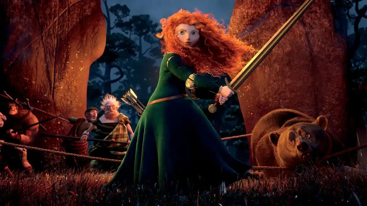 Merida from Brave is holding a sword. 