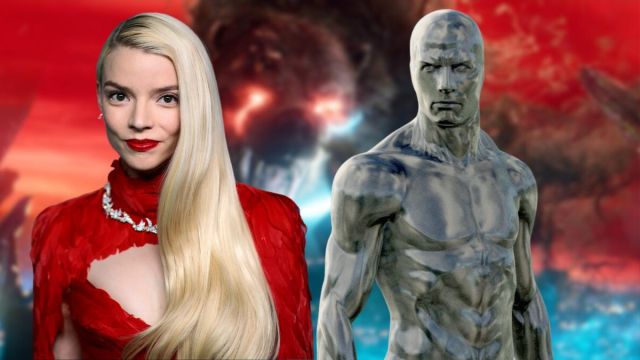Anya Taylor-Joy and Silver Surfer superimposed over a blurred screenshot from The New Mutants