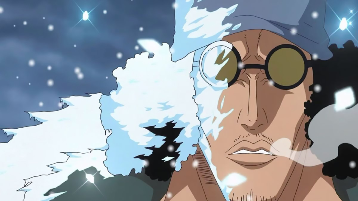 Aokiji/Kuzan, the former admiral in One Piece half frozen