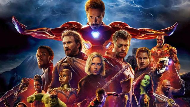 Avengers: Infinity War group poster superimposed over a still from 2015's Fantastic Four
