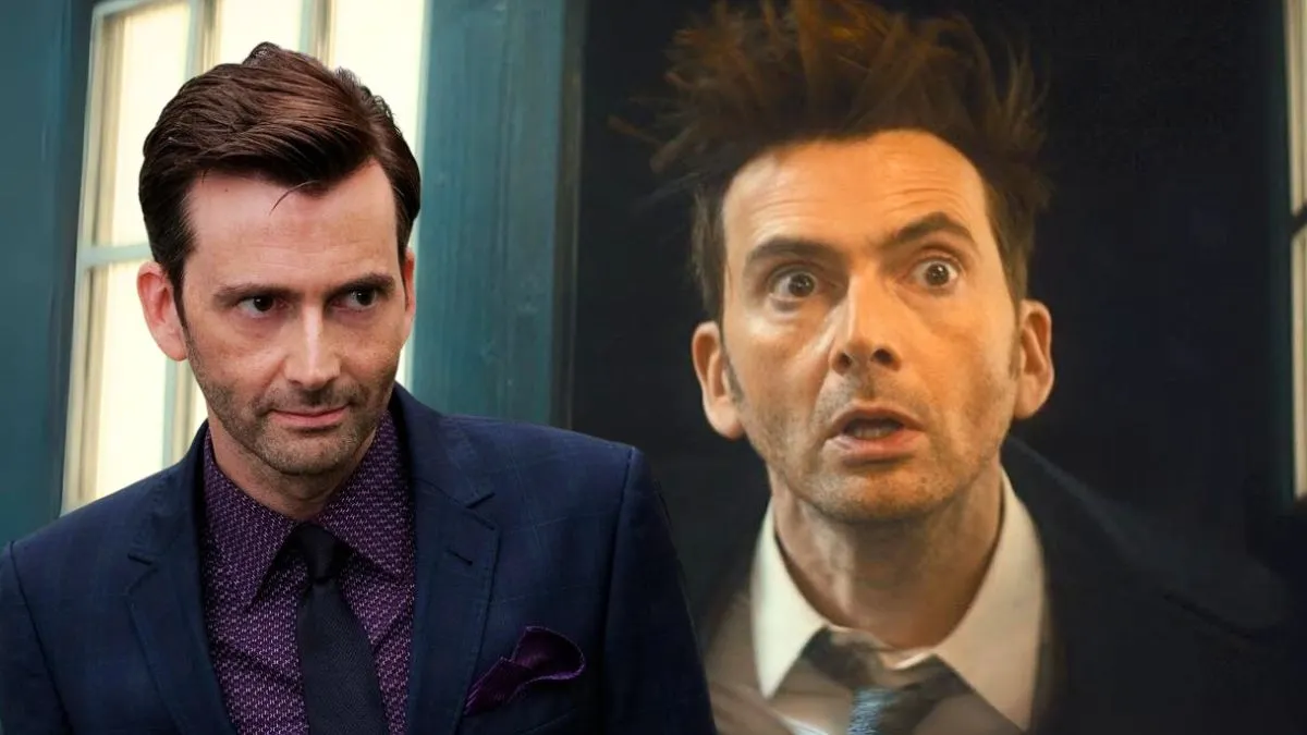 David Tennant as Kilgrave from Jessica Jones superimposed over David Tennant as the Fourteenth Doctor in Doctor Who