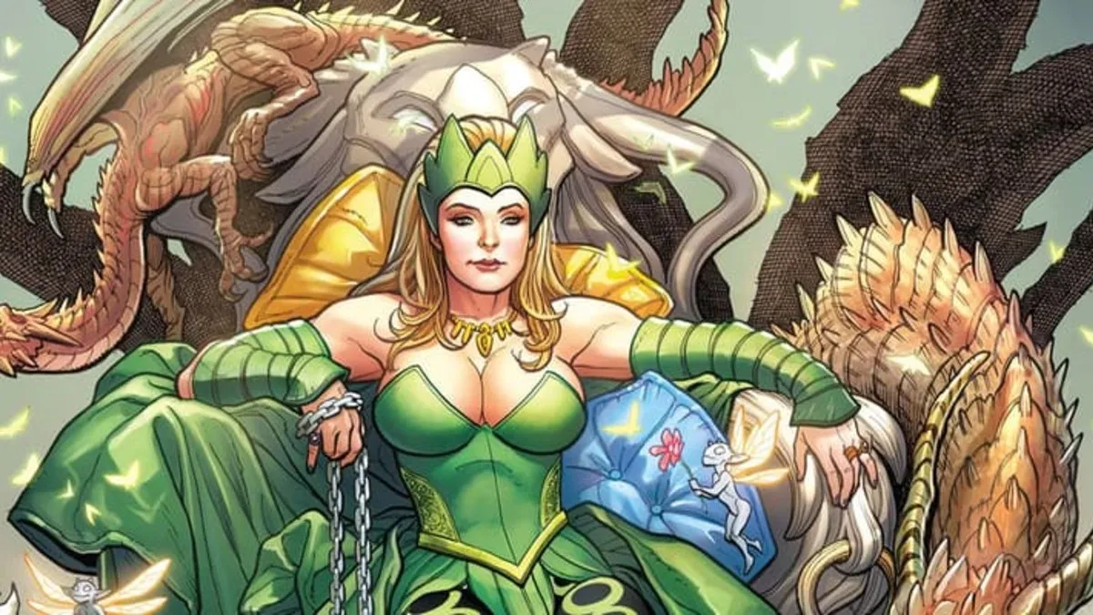 Enchantress sits on her throne in cropped artwork from Marvel Comics