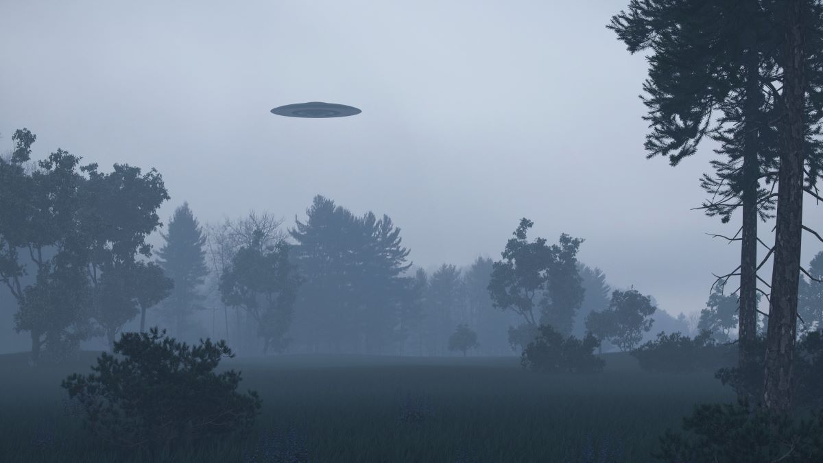 Ufo over trees - stock photo