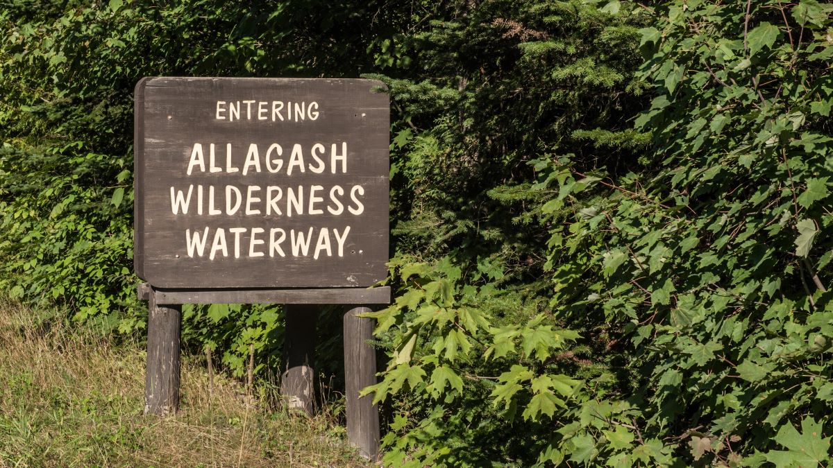 Entering Allagash Wilderness Waterway sign in Northern Maine