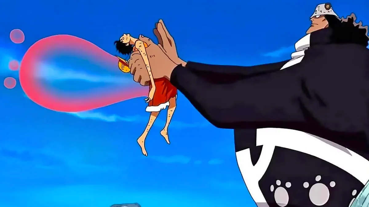 Kuma making Luffy's bubble paw of pain in One Piece