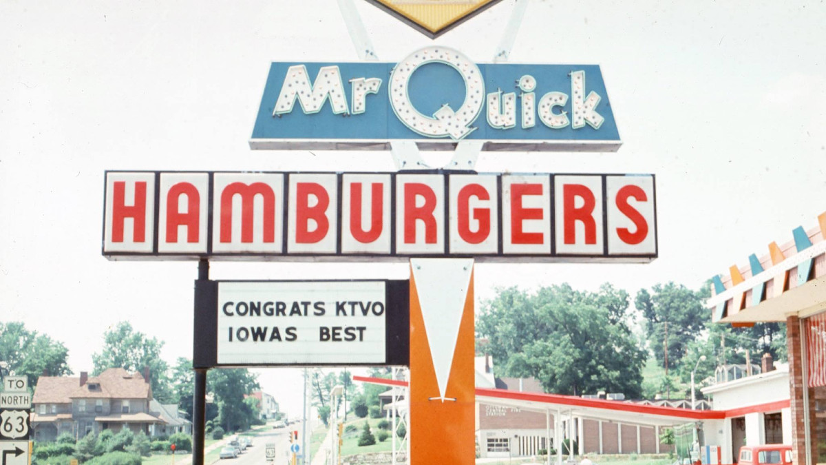 A picture of an old restaurant sign for Mr. Quick hamburgers in Ottumwa, Iowa