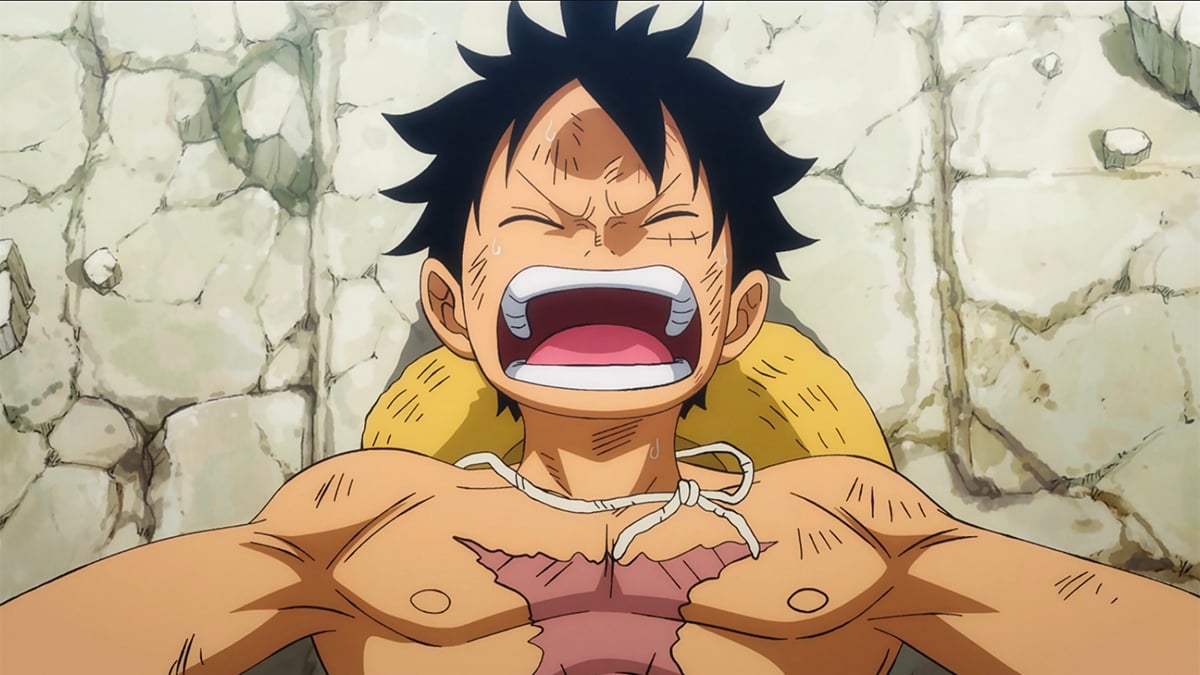 One Piece's Luffy struggling to breath while fighting Big Mom