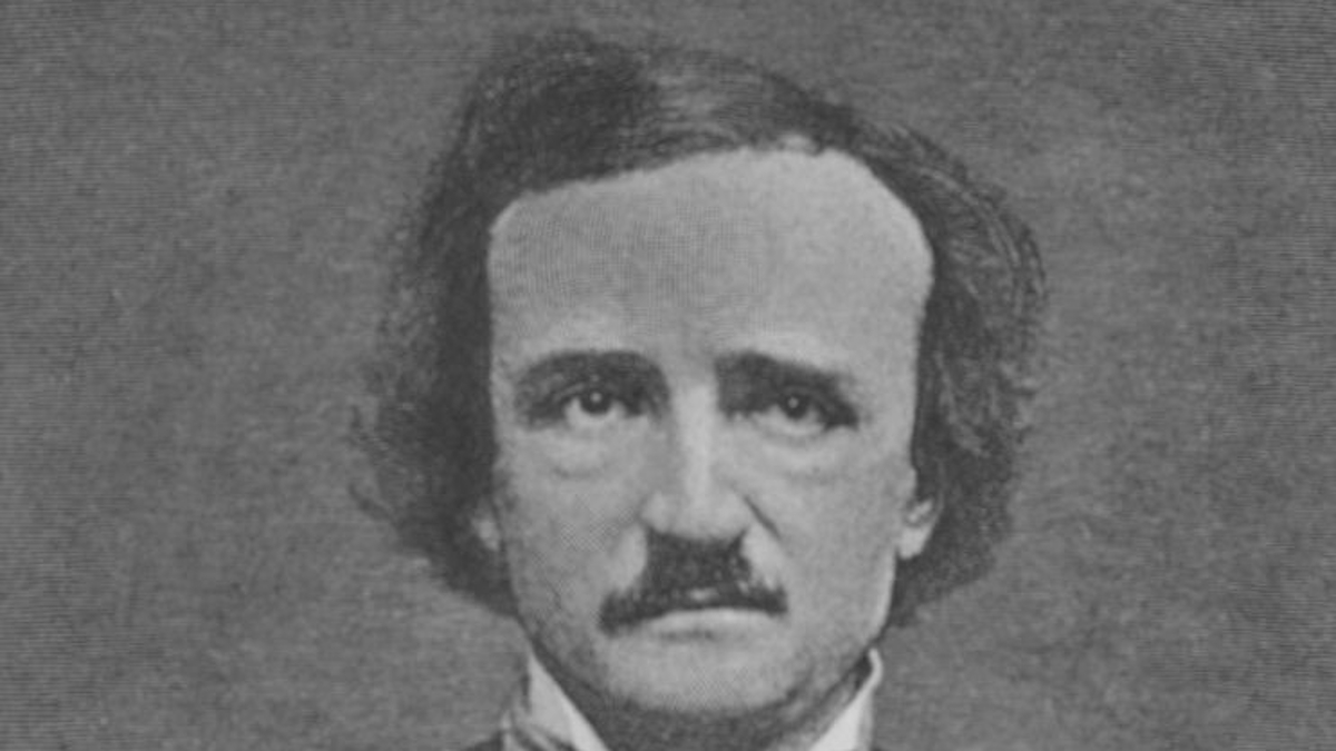 Engraved portrait of American writer Edgar Allan Poe, circa 1845. 
