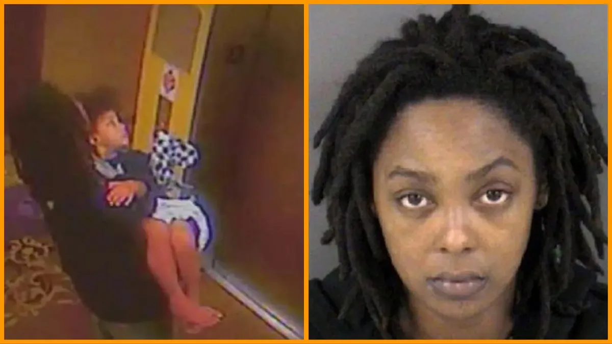 CCTV shot of Shaniya Davis being abducted/mugshot of Antoinette Davis