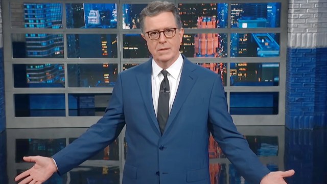 Stephen Colbert performing a monologue on 'Late Night'