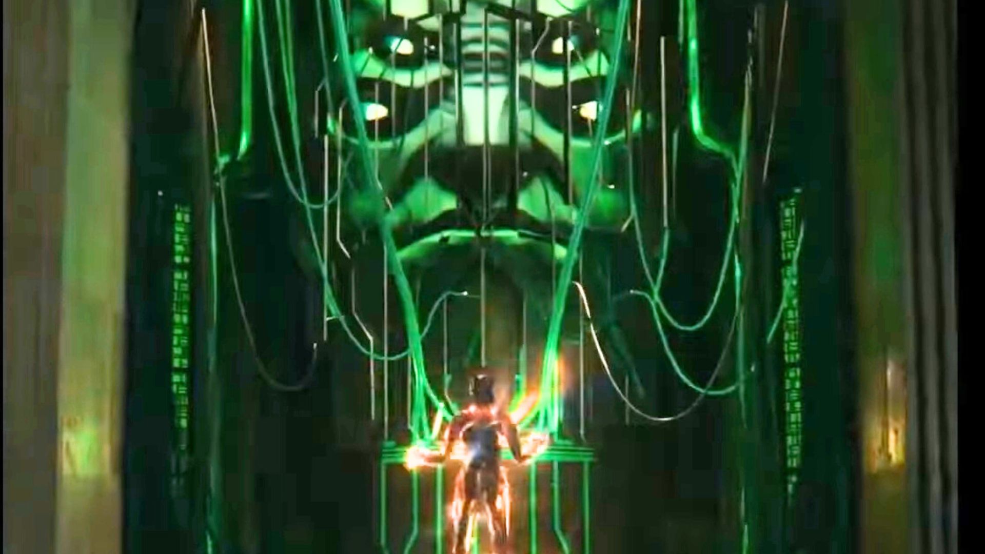 Captain Marvel standing in front of the Supreme Intelligence in 'The Marvels'