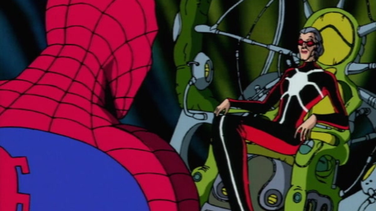 Spider-Man talking to Madame Web