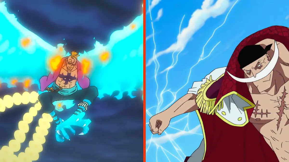Whitebeard's Quake Quake fruit and Marco's phoenix in One Piece side by side