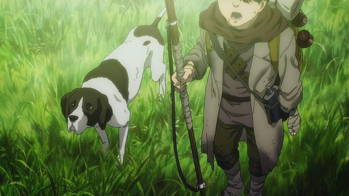 A boy and his dog exploring Paradis Island in the 'Attack on Titan' finale.