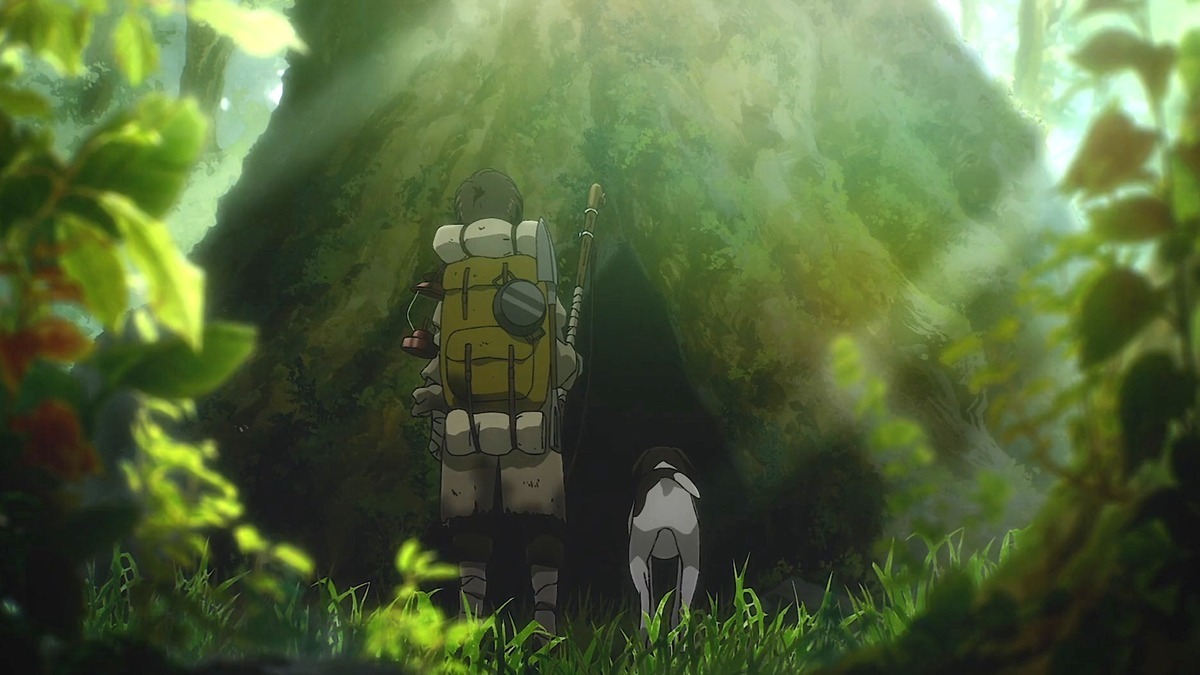 A boy and his dog heading into the chasm of a giant tree in the 'Attack on Titan' finale.