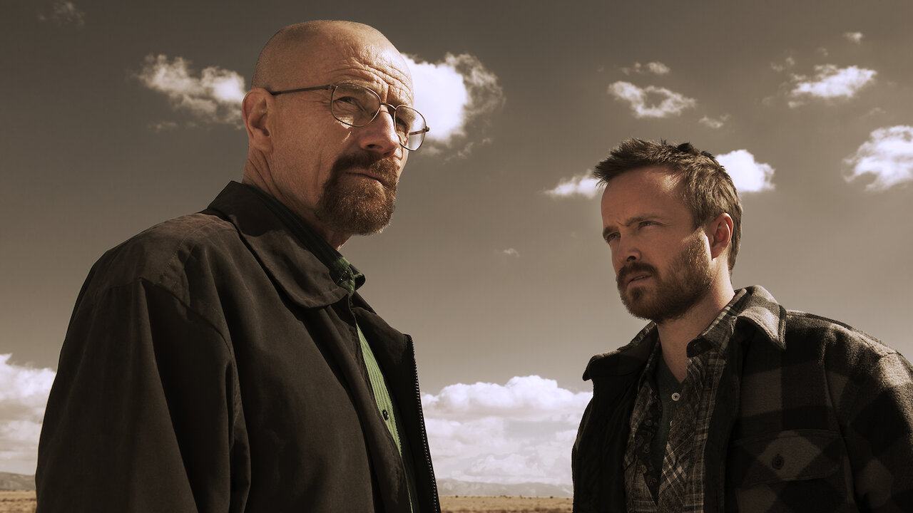 Two characters from Breaking Bad are in standing together. 