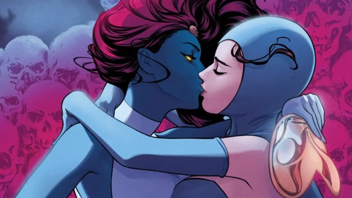 Mystique and Destiny kiss on the cover of X_Men Blue: Origins #1