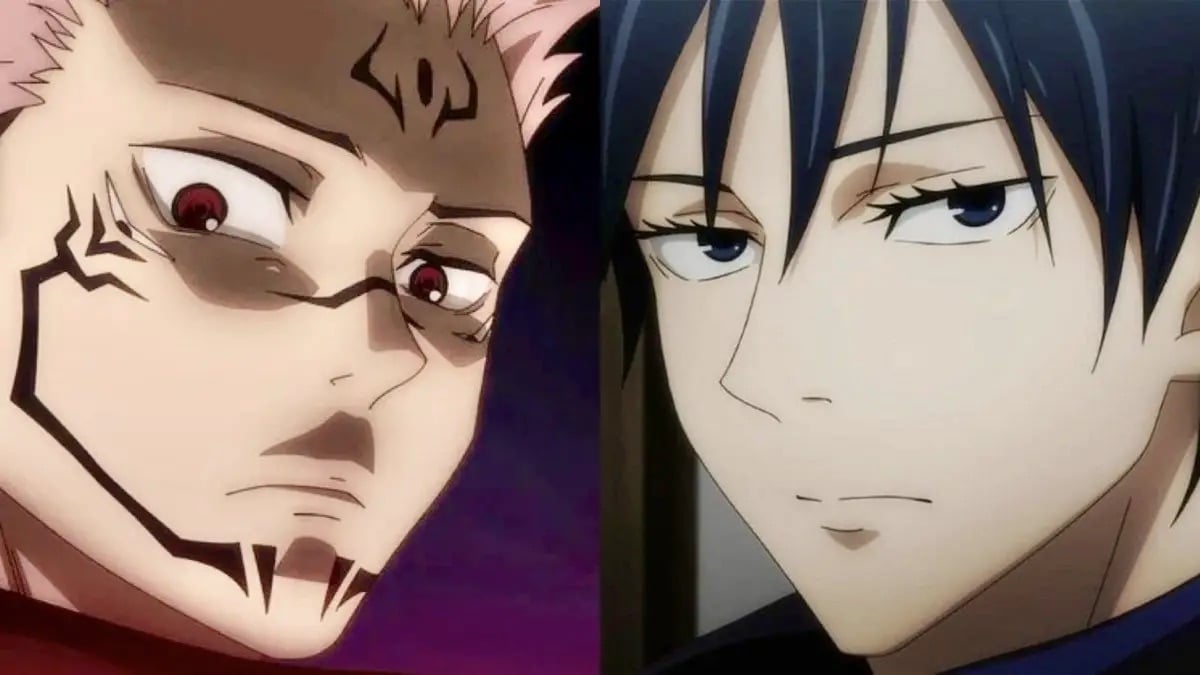 A split image of Sukuna and Megumi staring in ‘Jujutsu Kaisen’