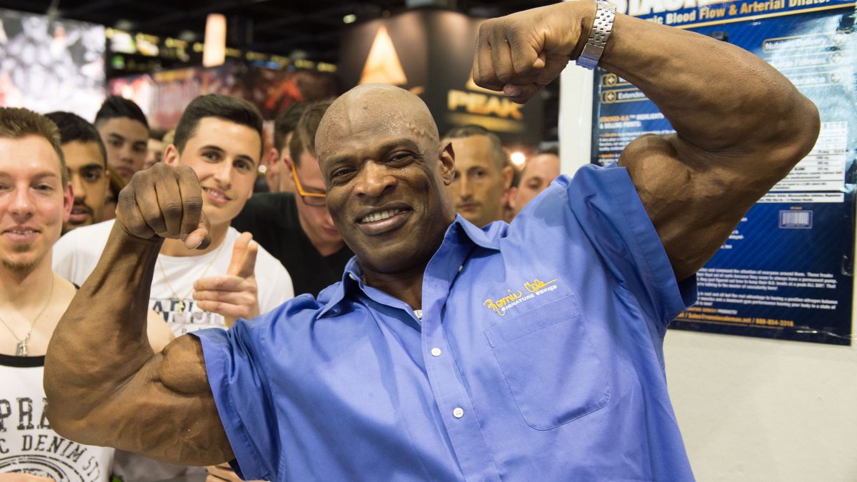 American IFBB Pro Bodybuilder Ronnie Coleman poses during the FIBO 2015 on April 11, 2015 in Cologne, Germany. FIBO is the leading international trade show for fitness, wellness and health and is open to the public from April 11-12. (Photo by Marc Pfitzenreuter/Getty Images)