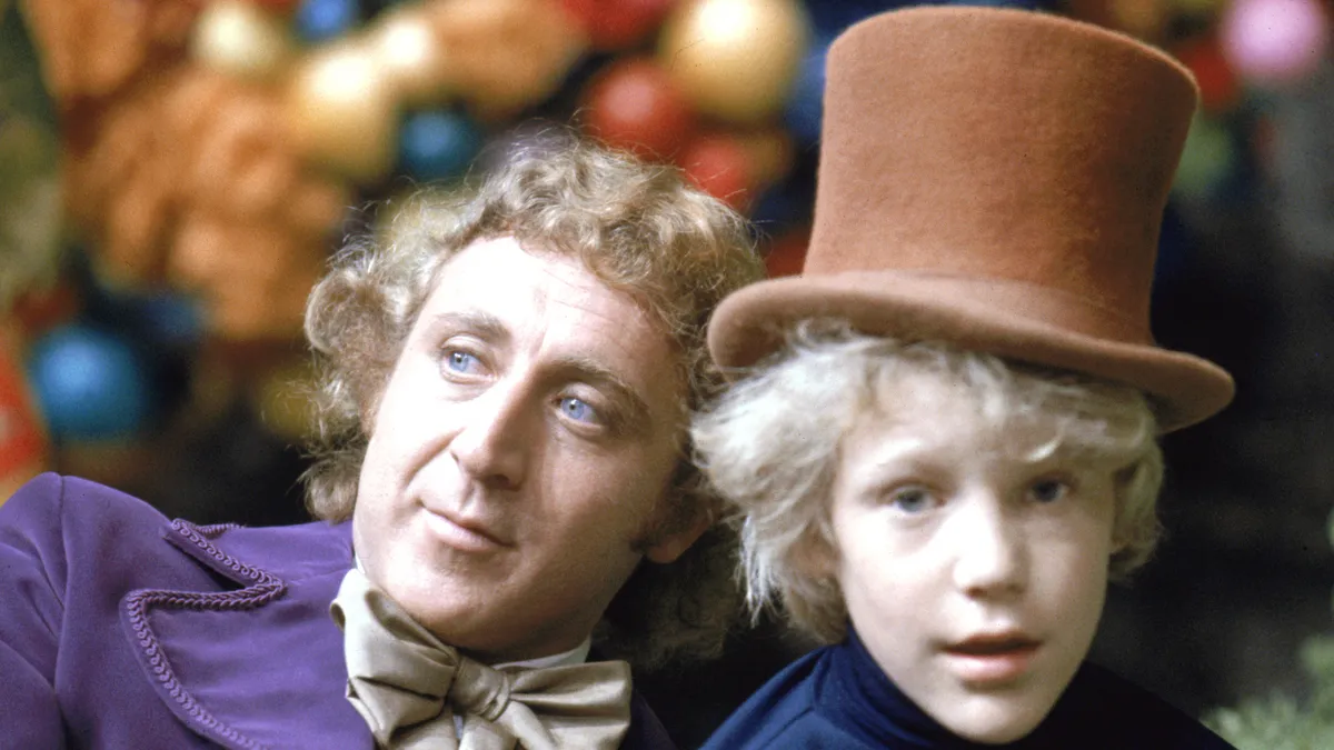 Gene Wilder as Willy Wonka and Peter Ostrum as Charlie Bucket on the set of the fantasy film 'Willy Wonka & the Chocolate Factory', based on the book by Roald Dahl, 1971.