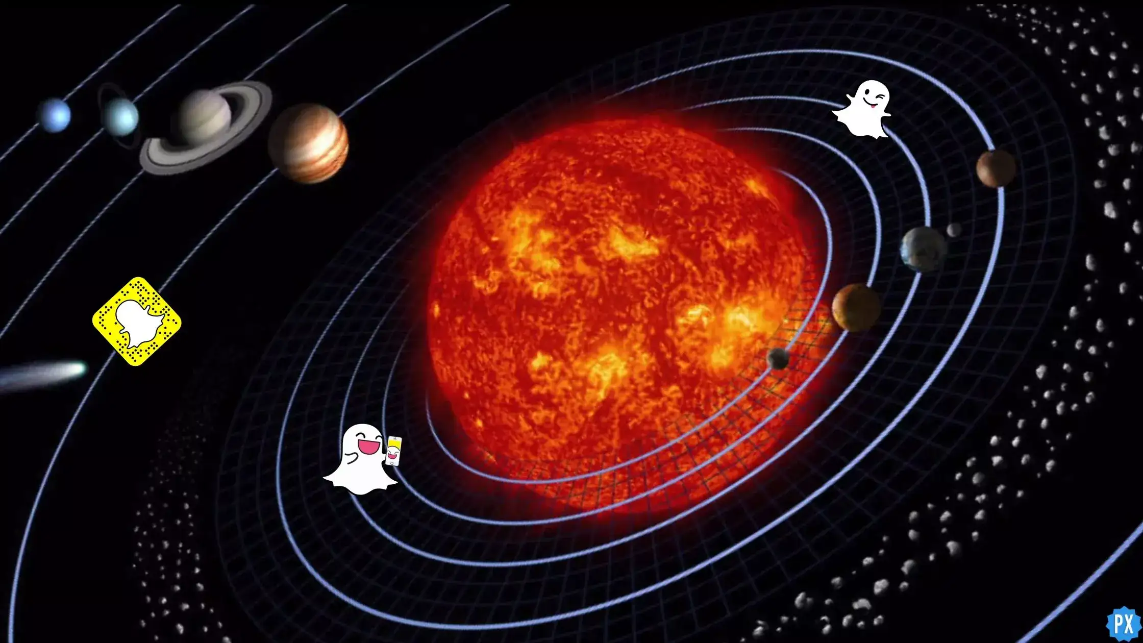 Snapchat logos are shown in space.