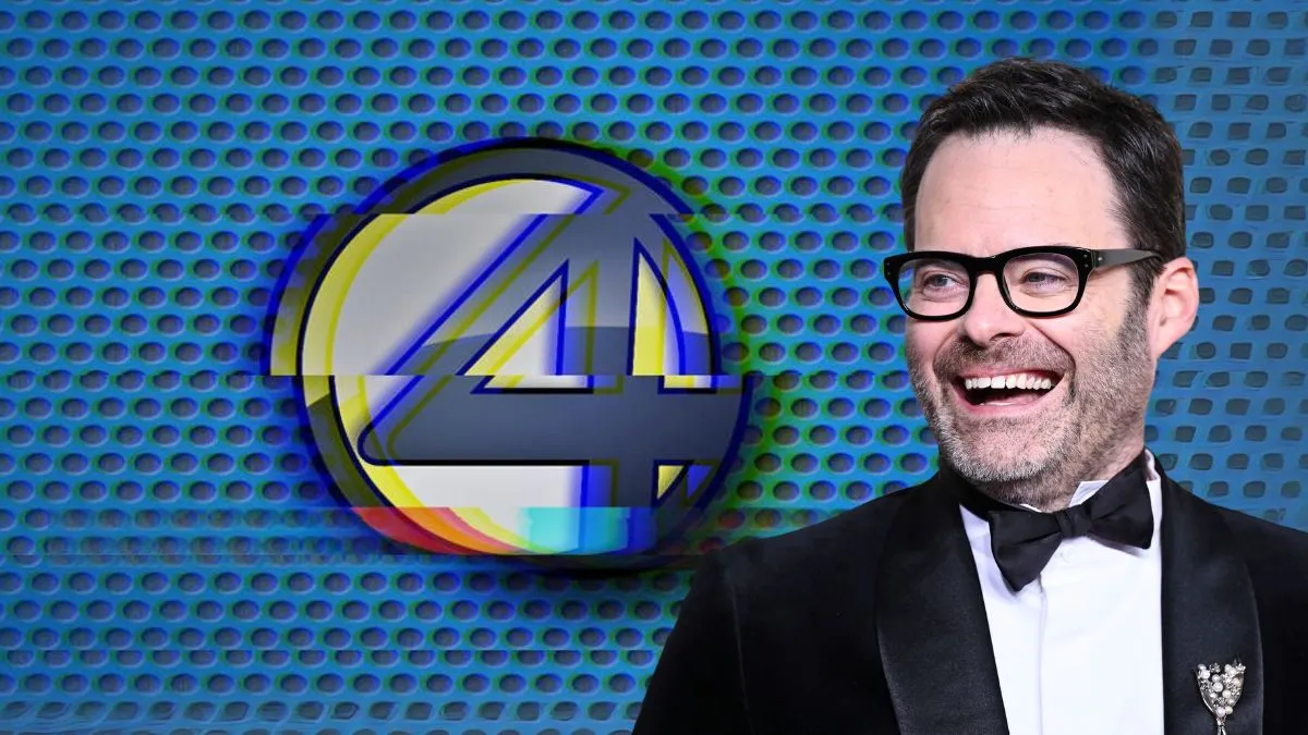 Bill Hader at the 81st Golden Globe Awards held at the Beverly Hilton Hotel on January 7, 2024/Fantastic Four logo
