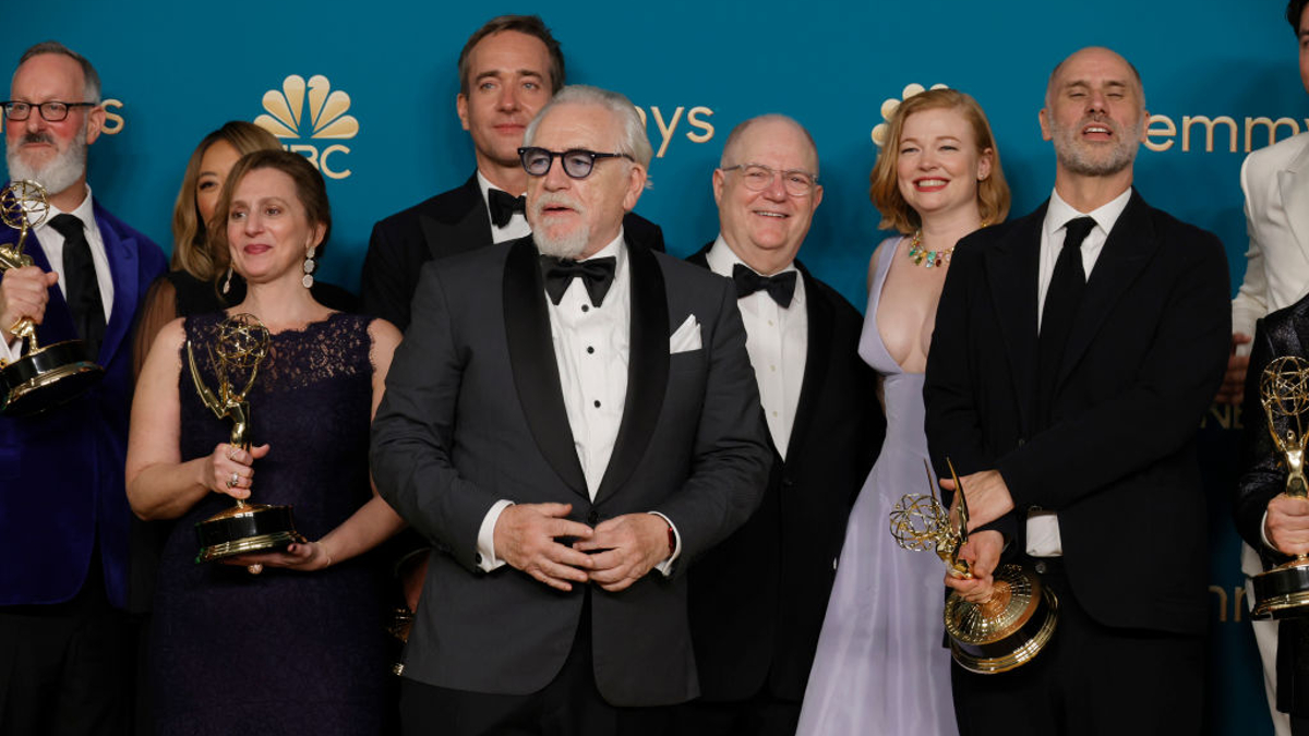 Cast and Crew of Succession, winners of Outstanding Drama Series, pose in the press room during the 74th Primetime Emmys at Microsoft Theater on September 12, 2022 in Los Angeles, California.