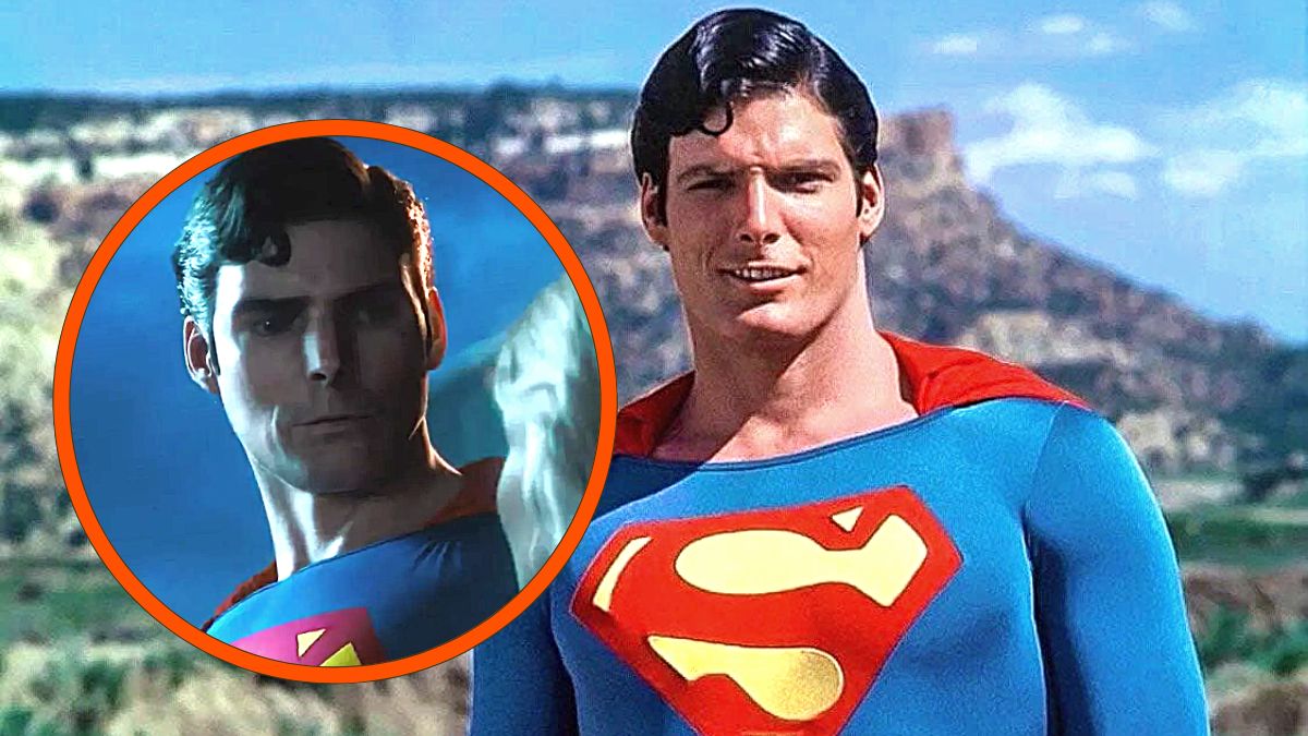 Photo montage of images of Christopher Reeve in 1978's 'Superman' and 2023's 'The Flash'.