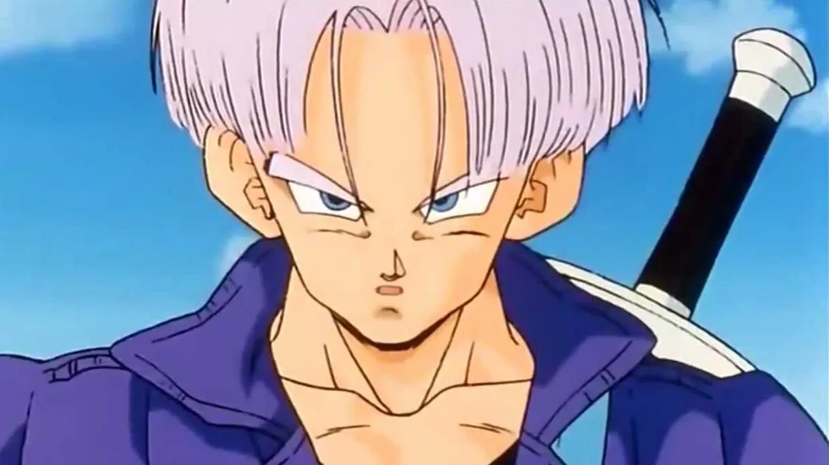 Future Trunks is looking very angry in Dragon Ball Z.
