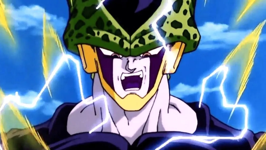 Super Perfect Cell in 'Dragon Ball Z' has his mouth open.