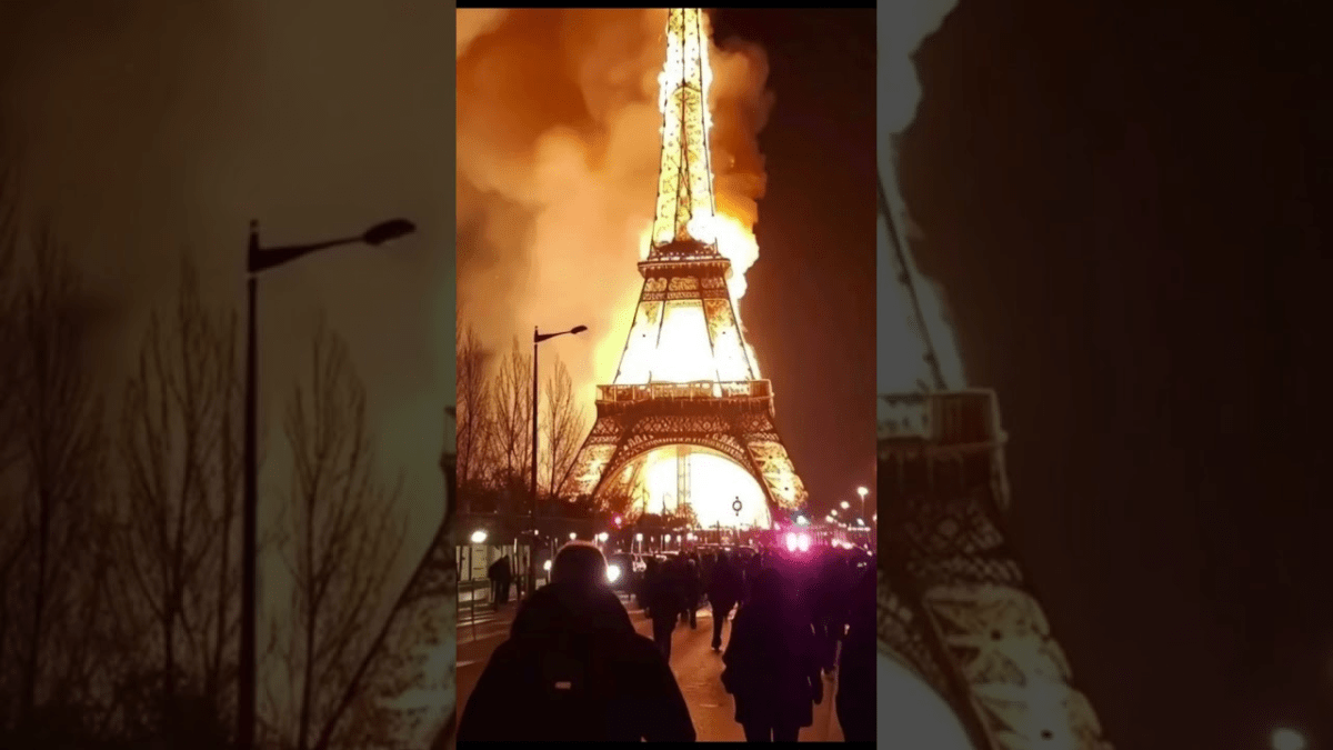 Fake image of the Eiffel Tower on fire