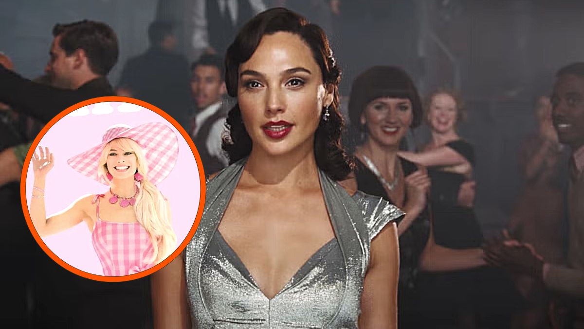 Photo montage of Gal Gadot in 'Death on the Nile' and Margot Robbie in 'Barbie'.