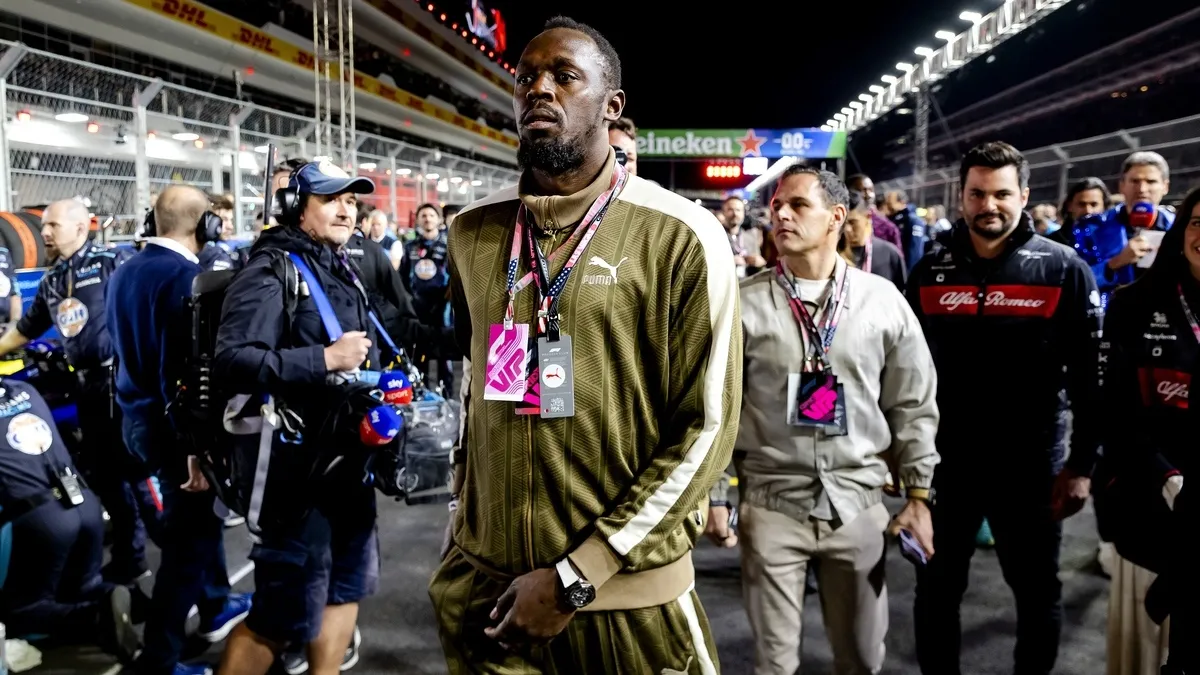  Former sprinter Usain Bolt prior to the Las Vegas Formula 1 Grand Prix at the Las Vegas Strip Circuit in Nevada. ANP SEM VAN DER WAL 
