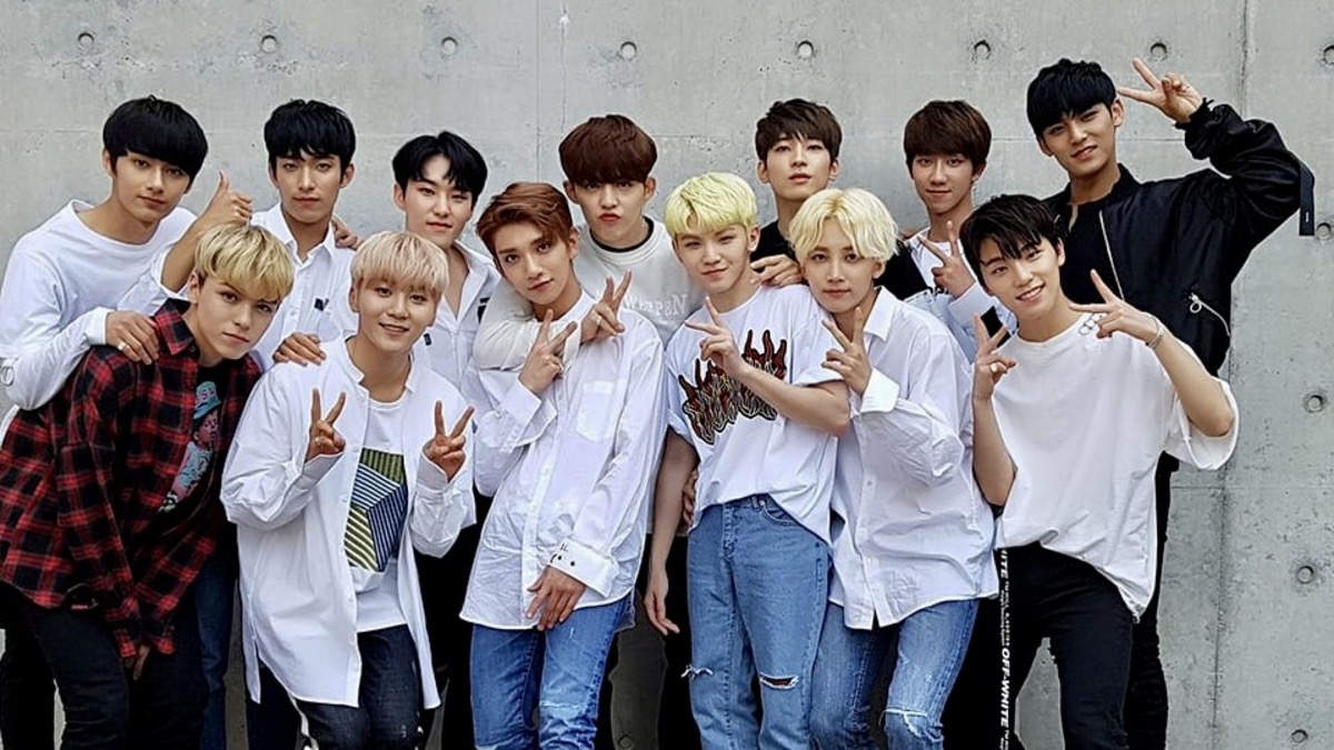 The 13 members of the K-pop boy group, Seventeen