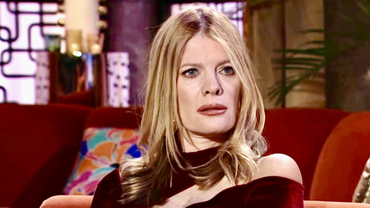 An image of Michelle Stafford as Phyllis Summers in “The Young and the Restless” with an upset look on her face