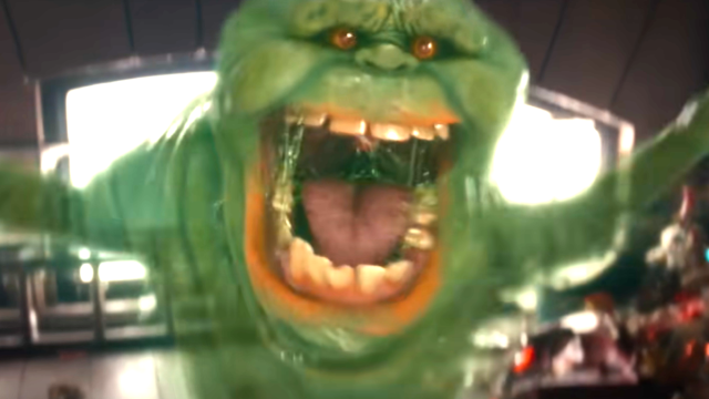 Slimer flying at the screen in 'Ghostbusters: Frozen Empire'
