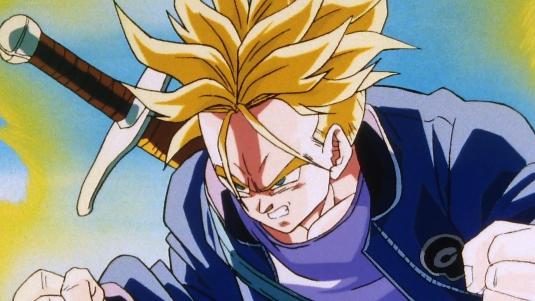 Future Trunks looks very upset and has hands in fists.